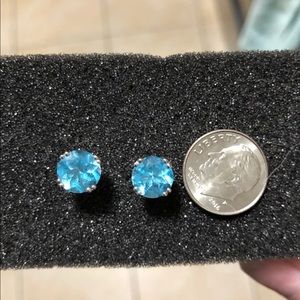 14K White Gold and Blue Topaz Solitaire Earrings